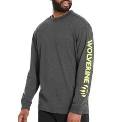 Work Shirts|T-Shirts<Wolverine Graphic Long Sleeve - Sleeve Logo Dark Grey Heather