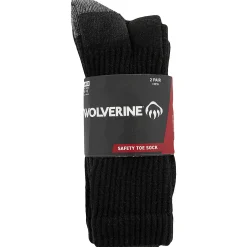 Socks|Socks<Wolverine 2-PK Safety-Toe Moisture-Wicking Crew Sock Black