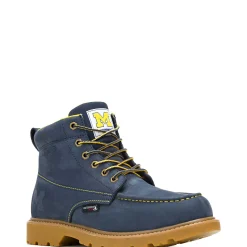 Waterproof|Soft Toe<Wolverine X Valiant University Of Michigan Floorhand Moc Toe Work Boot Navy