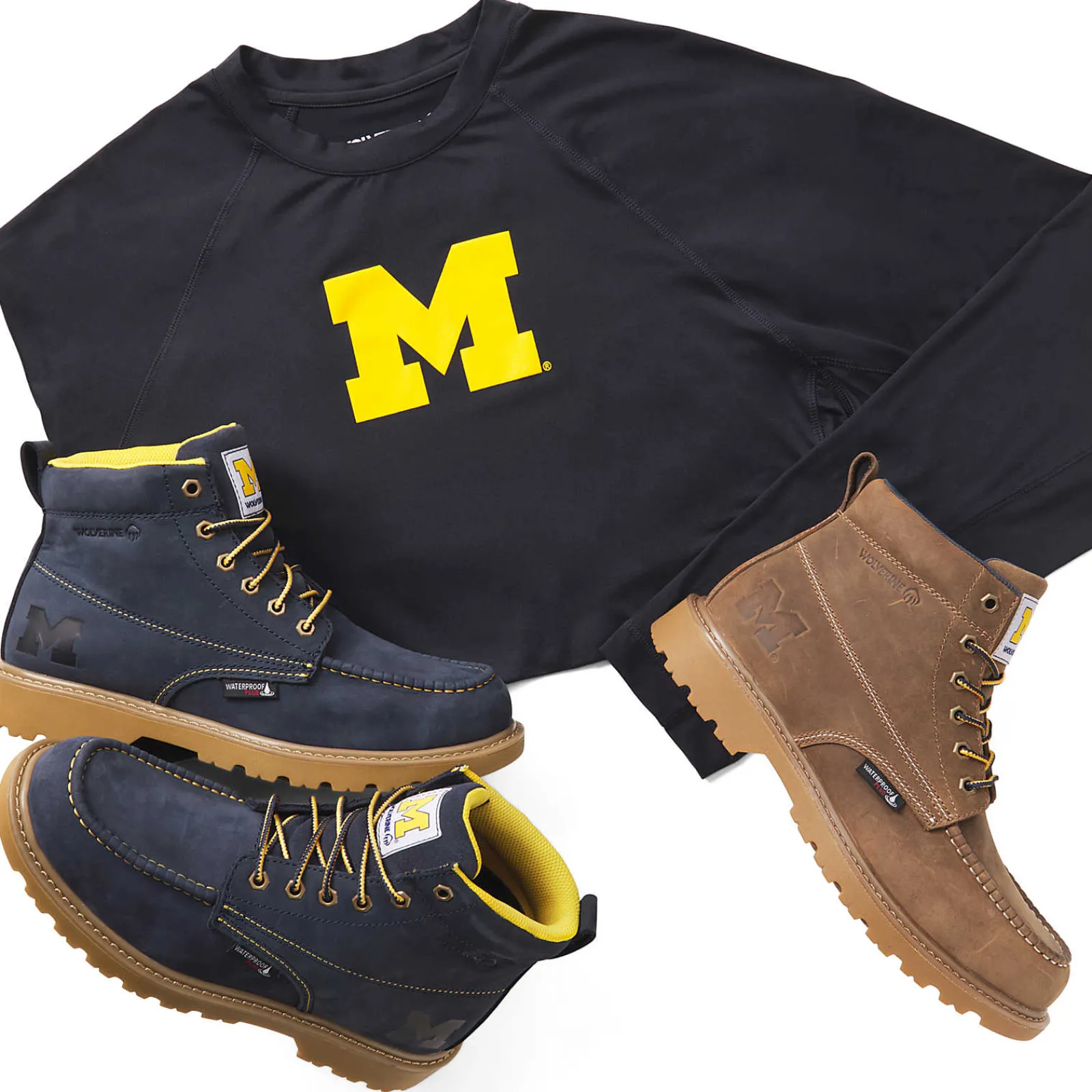 Waterproof|Soft Toe<Wolverine X Valiant University Of Michigan Floorhand Moc Toe Work Boot Navy